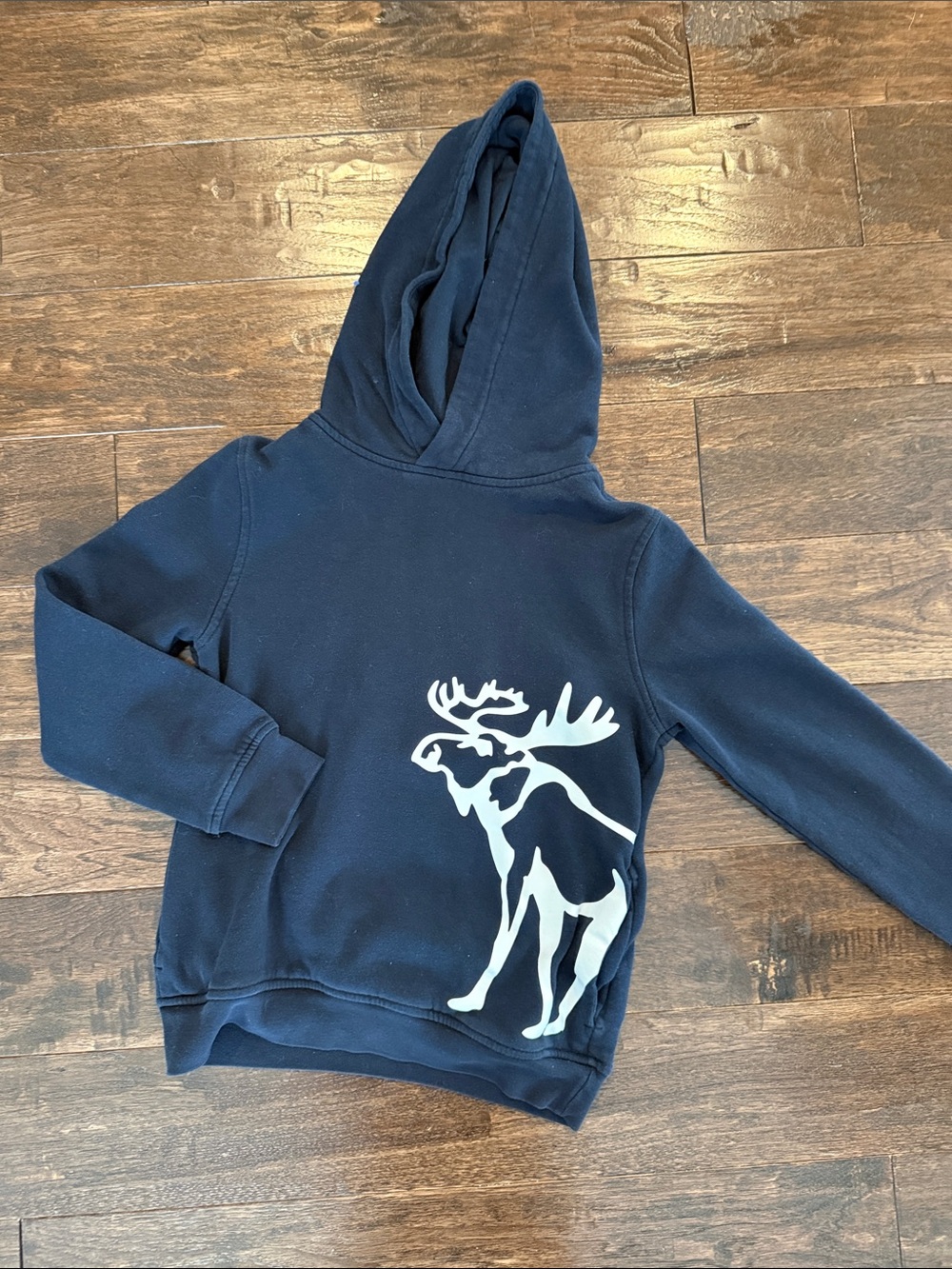 abercrombie kids Navy Hoodie with White Moose Graphic